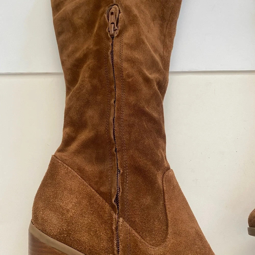Steve Madden Eternul Chestnut Suede Leather Over the Knee Block Heel Boots